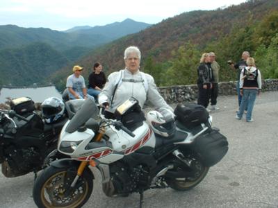 Me and my Yamaha FZ-1 at the overlook on the Dragons Tail.