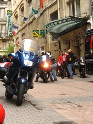 Motorcycles warming up in advance of our ride out of Burgundy, France