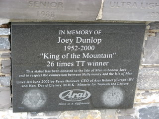 The plaque at the Joey Dunlop memorial