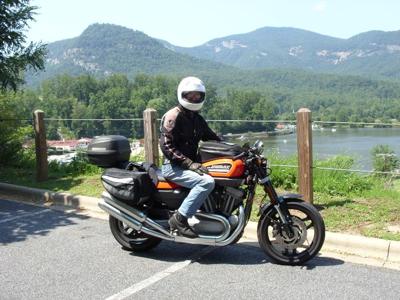 my husband on his Harley