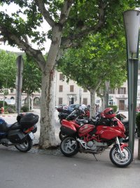 Pretty Ducati motorcycle, parked for lunch.