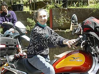 Regina's MOM, delighted to be on the back of a Guzzi