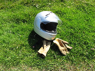 Her-Motorcycle - motorcycle helmet and gloves