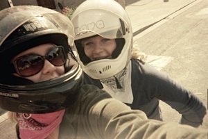 Leah and Gabby on Motorcycle in Italy